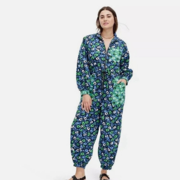 Diane Von Furstenberg Target Blue Green Nylon Jazz Dot Zip Up Jumpsuit 3X NWT - Picture 3 of 7